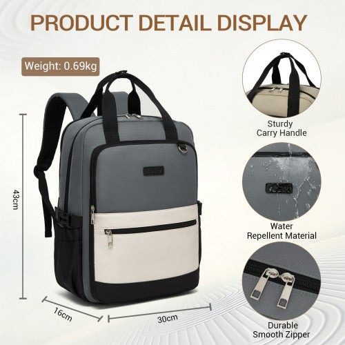 BPK2527 - Kono Functional Water-Resistant Laptop Backpack, Trendy Design with Padded Sleeve and Multiple Practical Compartments - Grey and Beige | Neil's Luggage Store