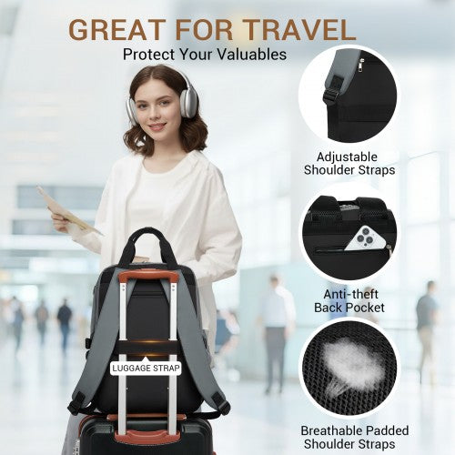 BPK2527 - Kono Functional Water-Resistant Laptop Backpack, Trendy Design with Padded Sleeve and Multiple Practical Compartments - Grey and Beige | Neil's Luggage Store