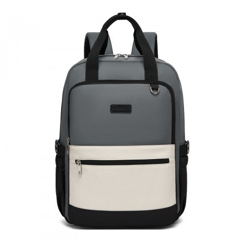 BPK2527 - Kono Functional Water-Resistant Laptop Backpack, Trendy Design with Padded Sleeve and Multiple Practical Compartments - Grey and Beige | Neil's Luggage Store