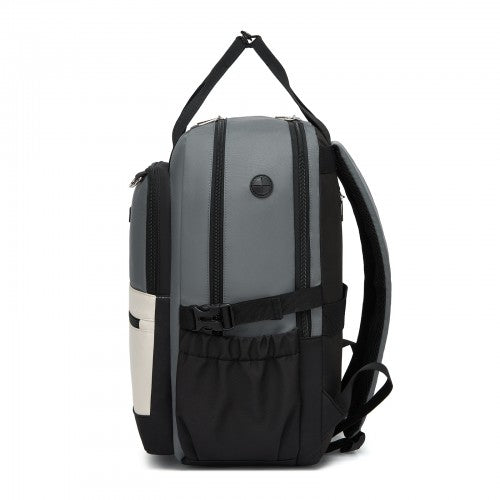 BPK2527 - Kono Functional Water-Resistant Laptop Backpack, Trendy Design with Padded Sleeve and Multiple Practical Compartments - Grey and Beige | Neil's Luggage Store