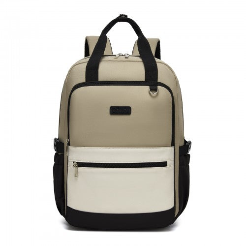 BPK2527 - Kono Functional Water-Resistant Laptop Backpack, Trendy Design with Padded Sleeve and Multiple Practical Compartments - Khaki and Beige | Neil's Luggage Store