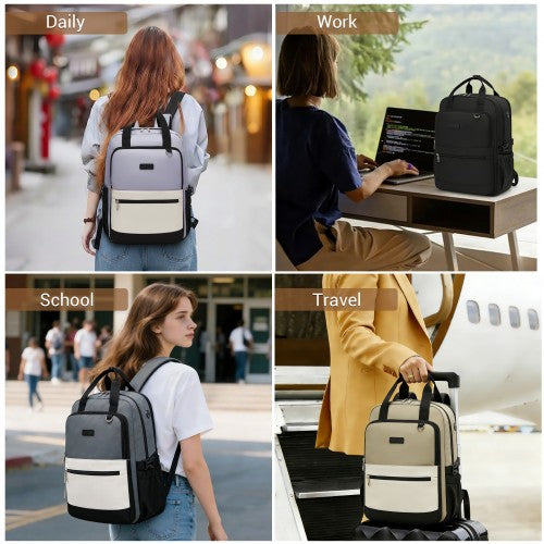 BPK2527 - Kono Functional Water-Resistant Laptop Backpack, Trendy Design with Padded Sleeve and Multiple Practical Compartments - Khaki and Beige | Neil's Luggage Store