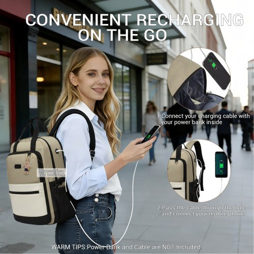 BPK2527 - Kono Functional Water-Resistant Laptop Backpack, Trendy Design with Padded Sleeve and Multiple Practical Compartments - Khaki and Beige | Neil's Luggage Store