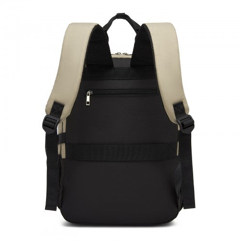 BPK2527 - Kono Functional Water-Resistant Laptop Backpack, Trendy Design with Padded Sleeve and Multiple Practical Compartments - Khaki and Beige | Neil's Luggage Store