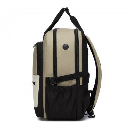 BPK2527 - Kono Functional Water-Resistant Laptop Backpack, Trendy Design with Padded Sleeve and Multiple Practical Compartments - Khaki and Beige | Neil's Luggage Store