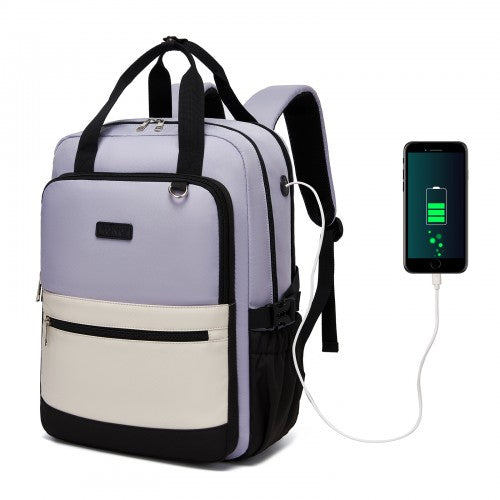 BPK2527 - Kono Functional Water-Resistant Laptop Backpack, Trendy Design with Padded Sleeve and Multiple Practical Compartments - Purple and Beige | Neil's Luggage Store