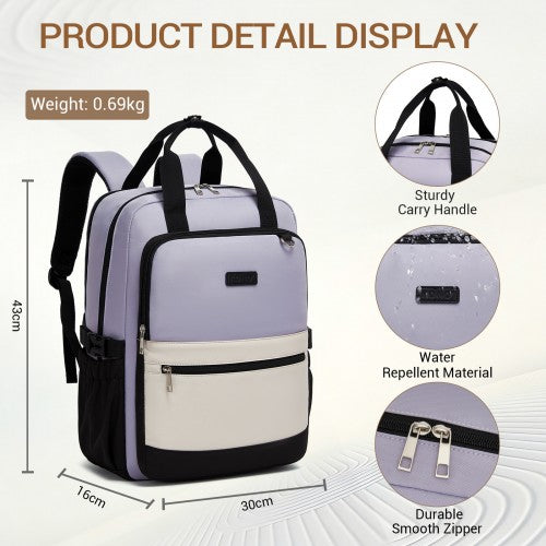 BPK2527 - Kono Functional Water-Resistant Laptop Backpack, Trendy Design with Padded Sleeve and Multiple Practical Compartments - Purple and Beige | Neil's Luggage Store