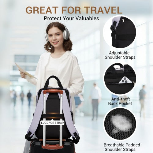 BPK2527 - Kono Functional Water-Resistant Laptop Backpack, Trendy Design with Padded Sleeve and Multiple Practical Compartments - Purple and Beige | Neil's Luggage Store
