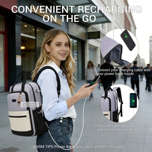 BPK2527 - Kono Functional Water-Resistant Laptop Backpack, Trendy Design with Padded Sleeve and Multiple Practical Compartments - Purple and Beige | Neil's Luggage Store