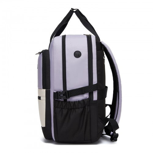 BPK2527 - Kono Functional Water-Resistant Laptop Backpack, Trendy Design with Padded Sleeve and Multiple Practical Compartments - Purple and Beige | Neil's Luggage Store
