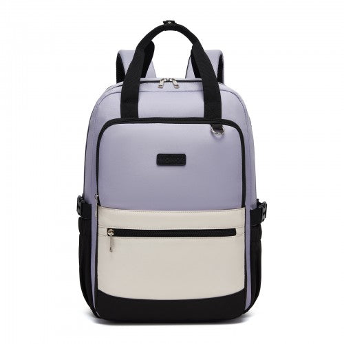 BPK2527 - Kono Functional Water-Resistant Laptop Backpack, Trendy Design with Padded Sleeve and Multiple Practical Compartments - Purple and Beige | Neil's Luggage Store