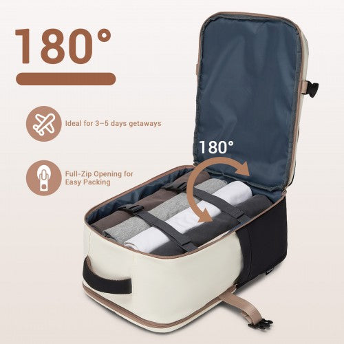 Kono Compact Laptop Travel Backpack Under Seat With Trolley Sleeve Beige Black | Neil's Luggage Store