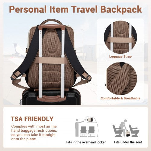 Kono Compact Laptop Travel Backpack Under Seat With Trolley Sleeve Beige Black | Neil's Luggage Store