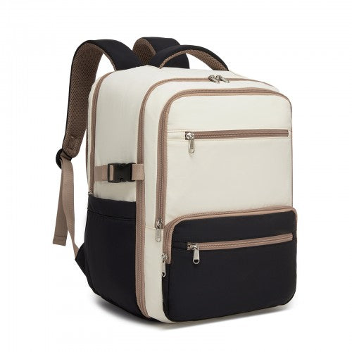 Kono Compact Laptop Travel Backpack Under Seat With Trolley Sleeve Beige Black | Neil's Luggage Store
