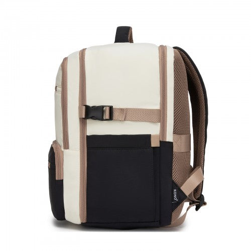 Kono Compact Laptop Travel Backpack Under Seat With Trolley Sleeve Beige Black | Neil's Luggage Store