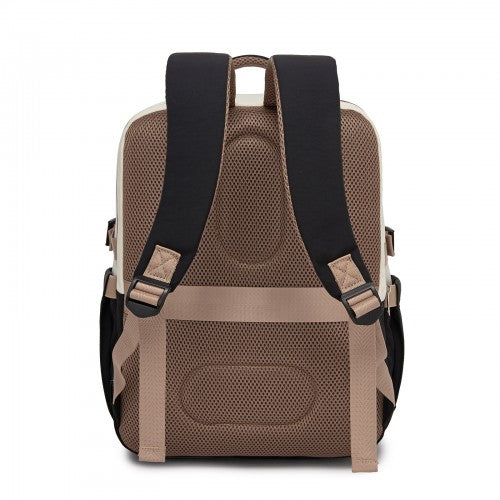 Kono Compact Laptop Travel Backpack Under Seat With Trolley Sleeve Beige Black | Neil's Luggage Store