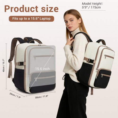 Kono Compact Laptop Travel Backpack Under Seat With Trolley Sleeve Beige Black | Neil's Luggage Store