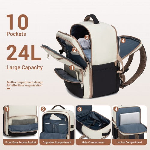 Kono Compact Laptop Travel Backpack Under Seat With Trolley Sleeve Beige Black | Neil's Luggage Store