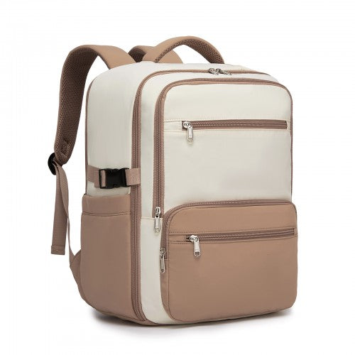 Kono Compact 15.6 Inch Laptop Travel Backpack Under Seat Trolley Sleeve Beige | Neil's Luggage Store