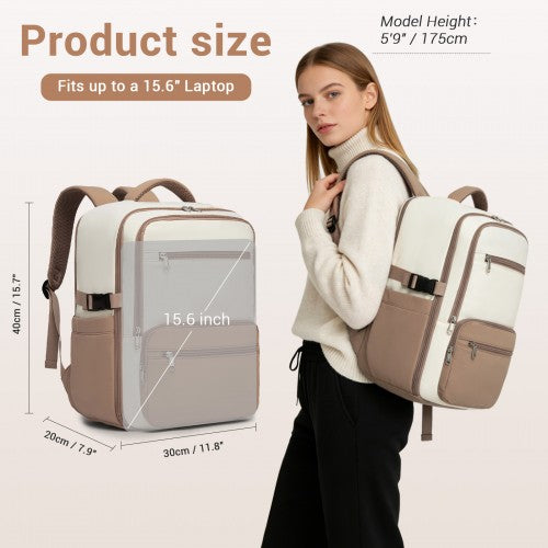 Kono Compact 15.6 Inch Laptop Travel Backpack Under Seat Trolley Sleeve Beige | Neil's Luggage Store