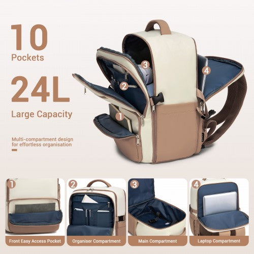 Kono Compact 15.6 Inch Laptop Travel Backpack Under Seat Trolley Sleeve Beige | Neil's Luggage Store