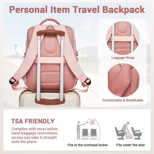 Kono Compact 15.6In Laptop Travel Backpack Underseat Trolley Sleeve Beige Pink | Neil's Luggage Store