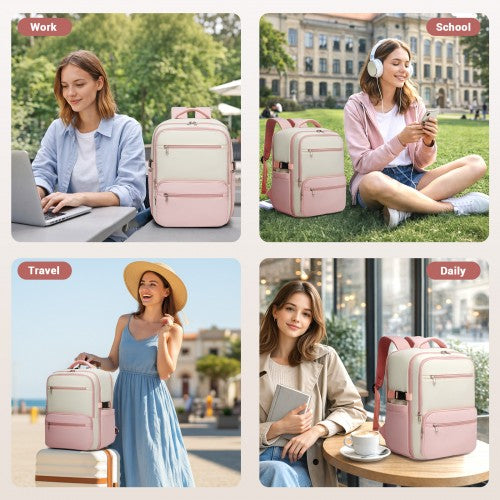 Kono Compact 15.6In Laptop Travel Backpack Underseat Trolley Sleeve Beige Pink | Neil's Luggage Store