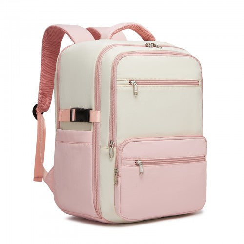 Kono Compact 15.6In Laptop Travel Backpack Underseat Trolley Sleeve Beige Pink | Neil's Luggage Store
