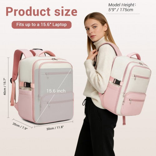 Kono Compact 15.6In Laptop Travel Backpack Underseat Trolley Sleeve Beige Pink | Neil's Luggage Store