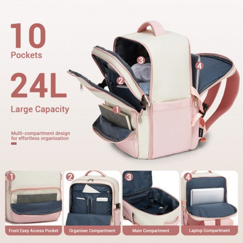 Kono Compact 15.6In Laptop Travel Backpack Underseat Trolley Sleeve Beige Pink | Neil's Luggage Store