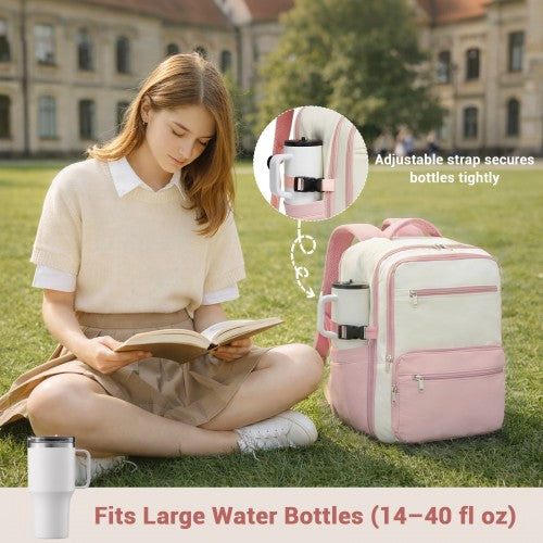 Kono Compact 15.6In Laptop Travel Backpack Underseat Trolley Sleeve Beige Pink | Neil's Luggage Store