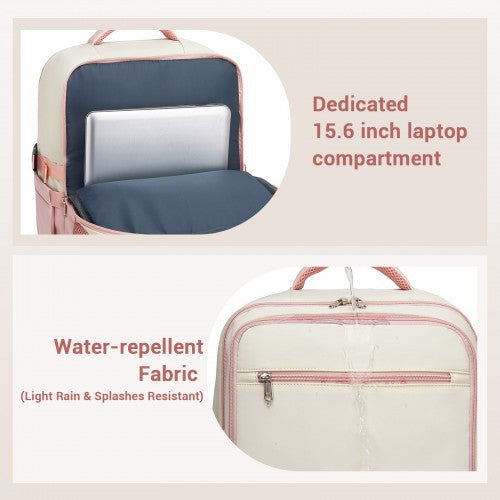 Kono Compact 15.6In Laptop Travel Backpack Underseat Trolley Sleeve Beige Pink | Neil's Luggage Store