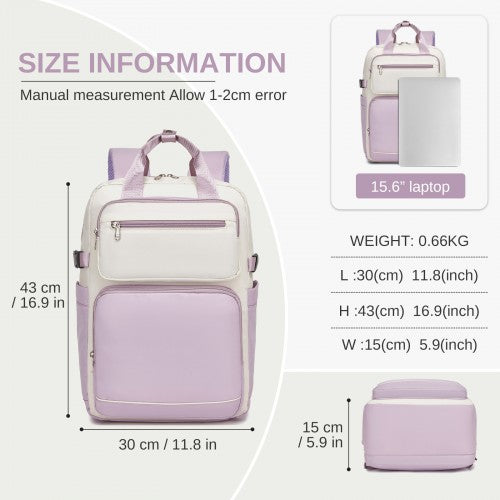 Kono Beige and Purple Water Resistant Laptop Backpack 15.6 Padded Compartment | Neil's Luggage Store
