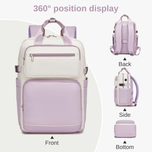 Kono Beige and Purple Water Resistant Laptop Backpack 15.6 Padded Compartment | Neil's Luggage Store