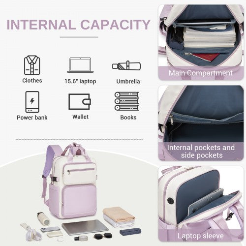 Kono Beige and Purple Water Resistant Laptop Backpack 15.6 Padded Compartment | Neil's Luggage Store