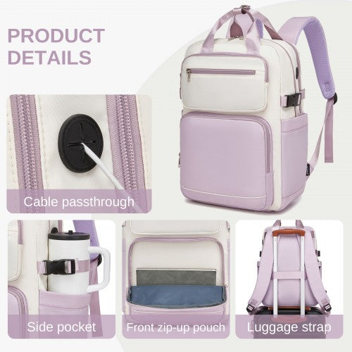 Kono Beige and Purple Water Resistant Laptop Backpack 15.6 Padded Compartment | Neil's Luggage Store