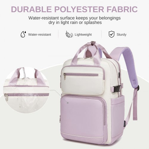 Kono Beige and Purple Water Resistant Laptop Backpack 15.6 Padded Compartment | Neil's Luggage Store