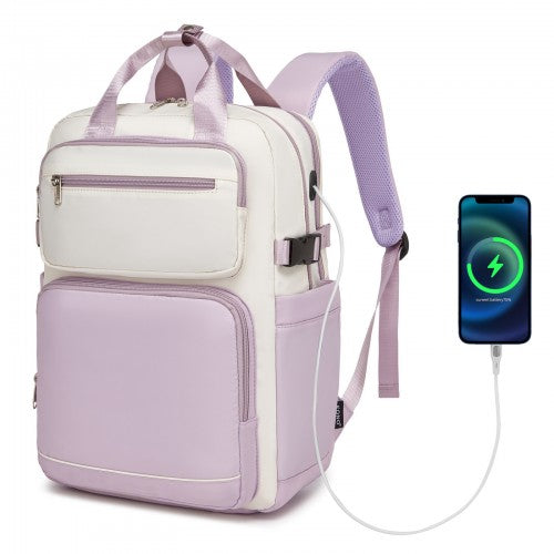 Kono Beige and Purple Water Resistant Laptop Backpack 15.6 Padded Compartment | Neil's Luggage Store