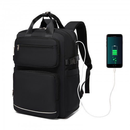 BPK2530 - Kono Spacious Water-Resistant Laptop Backpack for Travel & Commuting - 15.6" Padded Laptop Compartment, Reflective Strip - Black | Neil's Luggage Store