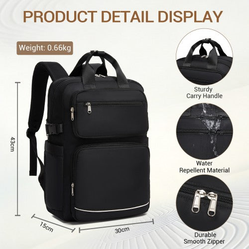 BPK2530 - Kono Spacious Water-Resistant Laptop Backpack for Travel & Commuting - 15.6" Padded Laptop Compartment, Reflective Strip - Black | Neil's Luggage Store