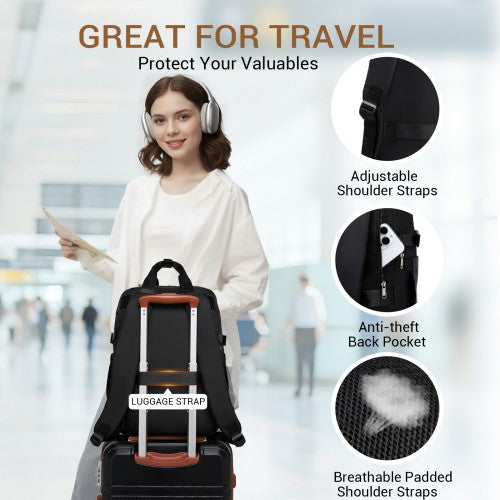 BPK2530 - Kono Spacious Water-Resistant Laptop Backpack for Travel & Commuting - 15.6" Padded Laptop Compartment, Reflective Strip - Black | Neil's Luggage Store