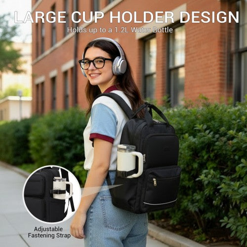 BPK2530 - Kono Spacious Water-Resistant Laptop Backpack for Travel & Commuting - 15.6" Padded Laptop Compartment, Reflective Strip - Black | Neil's Luggage Store