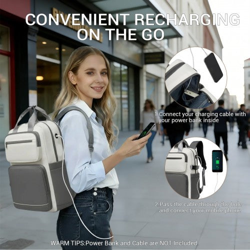 BPK2530 - Kono Spacious Water-Resistant Laptop Backpack for Travel & Commuting - 15.6" Padded Laptop Compartment, Reflective Strip - Beige and Grey | Neil's Luggage Store