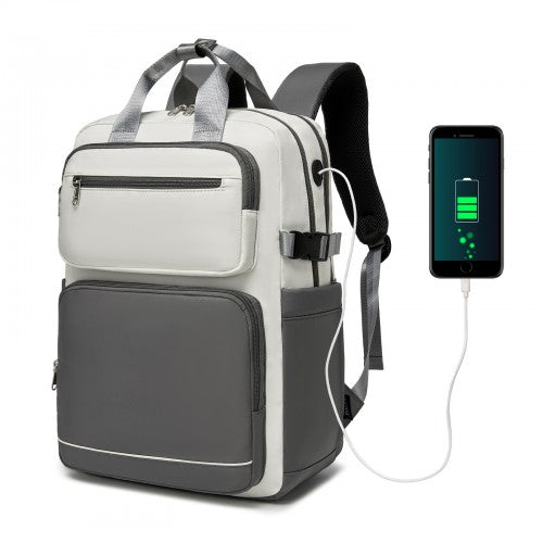 BPK2530 - Kono Spacious Water-Resistant Laptop Backpack for Travel & Commuting - 15.6" Padded Laptop Compartment, Reflective Strip - Beige and Grey | Neil's Luggage Store