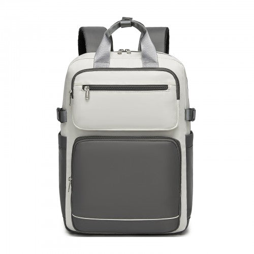 BPK2530 - Kono Spacious Water-Resistant Laptop Backpack for Travel & Commuting - 15.6" Padded Laptop Compartment, Reflective Strip - Beige and Grey | Neil's Luggage Store