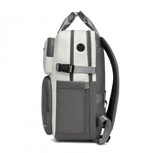 BPK2530 - Kono Spacious Water-Resistant Laptop Backpack for Travel & Commuting - 15.6" Padded Laptop Compartment, Reflective Strip - Beige and Grey | Neil's Luggage Store