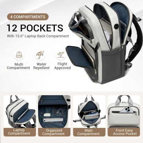 BPK2530 - Kono Spacious Water-Resistant Laptop Backpack for Travel & Commuting - 15.6" Padded Laptop Compartment, Reflective Strip - Beige and Grey | Neil's Luggage Store