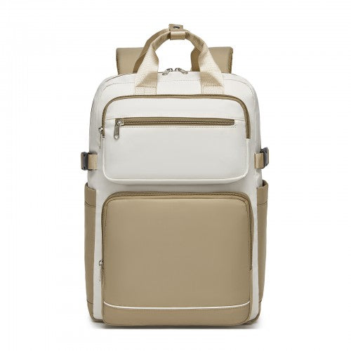 BPK2530 - Kono Spacious Water-Resistant Laptop Backpack for Travel & Commuting - 15.6" Padded Laptop Compartment, Reflective Strip - Beige and Khaki | Neil's Luggage Store