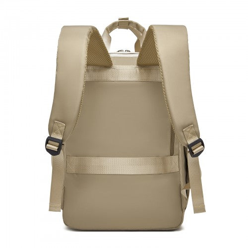 BPK2530 - Kono Spacious Water-Resistant Laptop Backpack for Travel & Commuting - 15.6" Padded Laptop Compartment, Reflective Strip - Beige and Khaki | Neil's Luggage Store