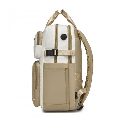 BPK2530 - Kono Spacious Water-Resistant Laptop Backpack for Travel & Commuting - 15.6" Padded Laptop Compartment, Reflective Strip - Beige and Khaki | Neil's Luggage Store